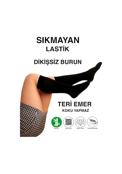 3 Çift Teni Göstermeyen Yumuşak Dikişsiz Dizaltı Uzun Bambu Kadın Premium Çorap 36 - 42 Beden