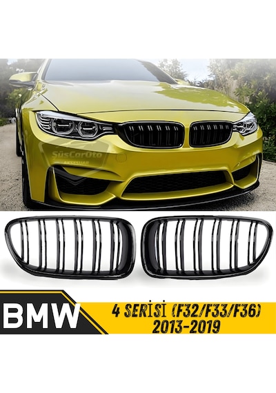 Bmw 4 Serisi F32 F33 F36 2013-2019 Uyumlu Ön Panjur Böbrek M4 Görünüm Izgara Çift Çizgi İthal Piano Black 1.sınıf Sağ Sol Takım