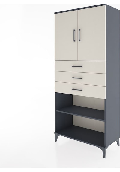 Hyperion Dolap 3 Raflı 3 Çekmeceli 2 Kapaklı 88x44x195 Antrasit-aytaşı Antrasit