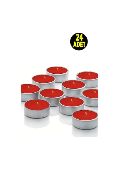 24 Adet Kırmızı Suda Yüzen Restoran Cafe Bar Sarı Mavi Kırmızı Pembe Renk Yuvarlak Tea Light Mum Kırmızı