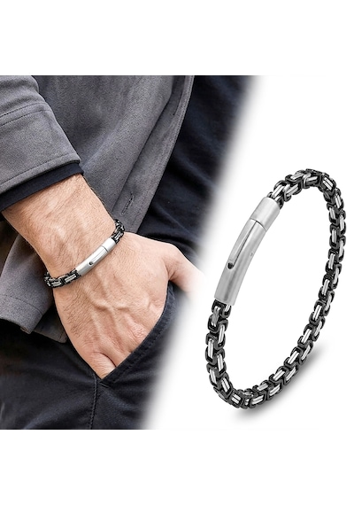 Moncuk Design Siyah&beyaz Tekli 4mm Kral Model Çelik Zincir Erkek Bileklik Çelik Kilitli 33515b2d1 Mat Siyah