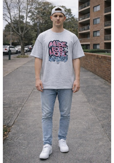 Herkesemoda Made For More Yazı Detaylı Basic T-shirt Gri
