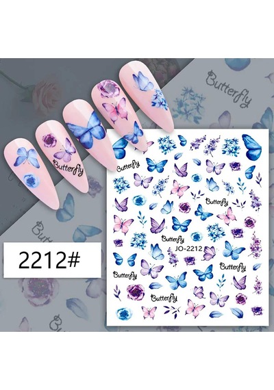 Adanil Mavi Pembe Kelebek Çiçek Sticker J0-2212