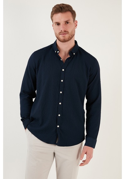 Buratti Pamuklu Çizgili Düğmeli Yaka Uzun Kollu Regular Fit Erkek Gömlek Cf23S112237 Lacivert Buratti Pamuklu Çizgili Düğmeli Yaka Uzun Kollu Regular Fit Erkek Gömlek Cf23S112237 Lacivert
