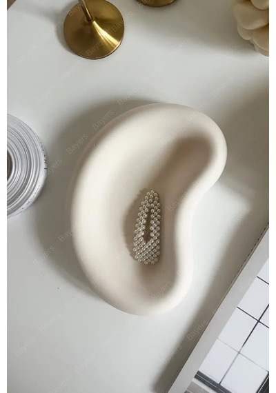 Pearl Curve Dekoratif Tepsi Takı & Aksesuar Tepsisi Beyaz