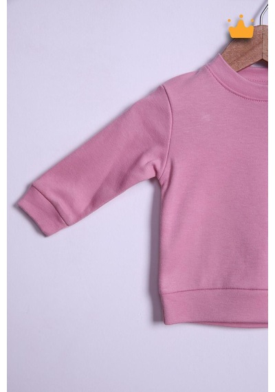 Babyhola Kız Erkek Bebek Takım Pamuk Düğmeli Sweat Düğmeli Alt Üst Takım 236312 Gül Kurusu