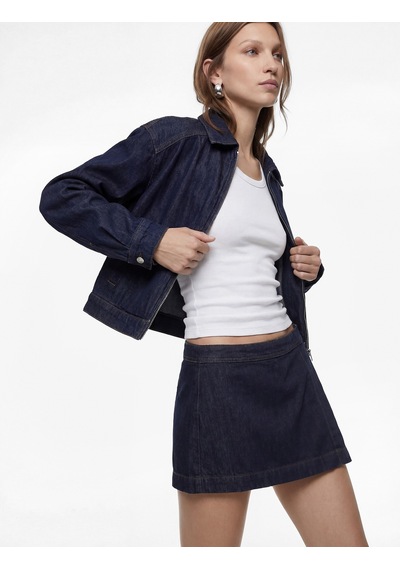 Koton Rahat Kalıp Fermuarlı Asimetrik Denim Mini Şort Etek Koyu İndigo 6sal40168md