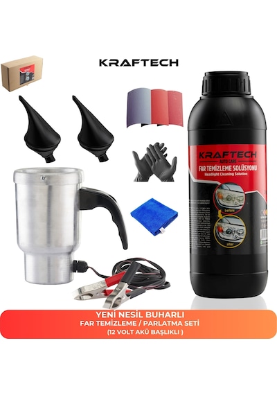 Kraftech Yeni Nesil Buharlı Araç Far Temizleme Seti 12 Volt