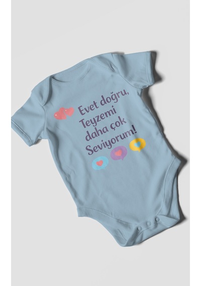 Morivokids Evet Doğru, Teyzemi Daha Çok Seviyorum Kısa Kollu Bebek Body %100 Pamuk Bebe Mavisi