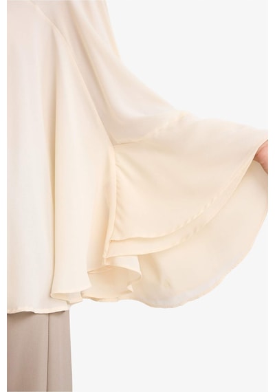 Defacto Fashion Fit Dik Yaka Krep Uzun Kollu Bluz G8612ax26sper83 Ekru-er83