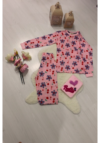 Durukoza %100 Pamuk Kız Çocuk Pijama Takımı Çiçekli 4 Mevsim Pembe