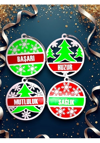 Yılbaşı Çam Ağacı Süsleri 4 Adet Dilek 8 X 8 Cm Noel Baba