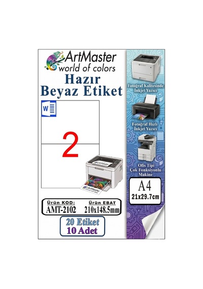 A4 Hazır Beyaz Etiket 210x148.5mm 10 Sayfa 1 Paket 2 Li Kendinden Yapışkanlı Fotokopi Lazer İnkjet Kağıdı Yazıcılar İçin