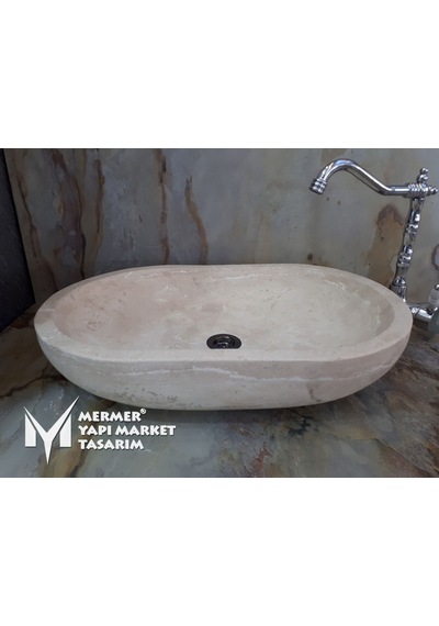 Traverten Oval Dikdörtgen Lavabo