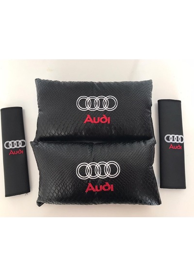 Audi Nakışlı Deri 1 Çift Boyun Yastık Ve 1 Çift Kemer Pedi (498363620)
