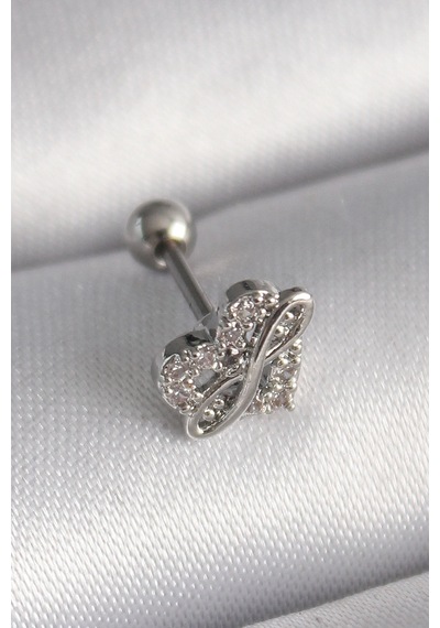 Bay 316l Çelik Gümüş Renk Zirkon Taşlı Sonsuzluk Detay Tragus Piercing Najmaddin Standart