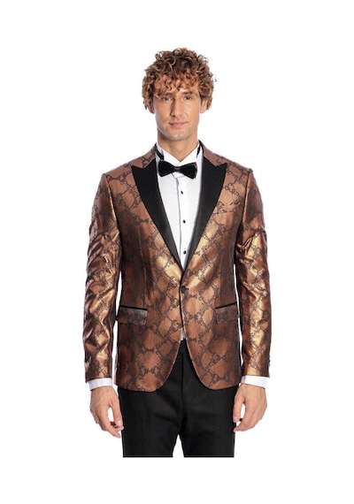 Desenli Slim Fit Kahverengi Erkek Smokin Ceket - Wessi Kahverengi Desenli Slim Fit Kahverengi Erkek Smokin Ceket - Wessi Kahverengi