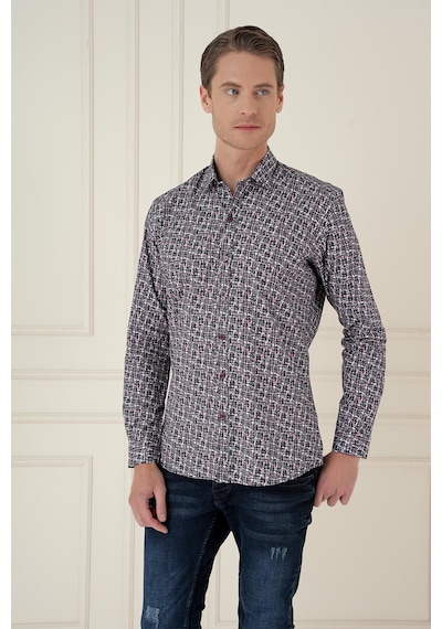 Efor Slim Fit Baskılı %100 Pamuk Spor Gri Gömlek G 1586 Gri