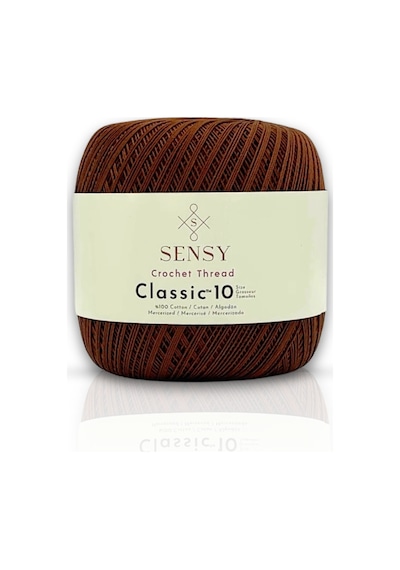 Sensy Classic 10 Tığ İpi 100% Merserize Pamuk Örgü İpi, Dantel İpi, Giza Mısır Pamuğu Kahverengi