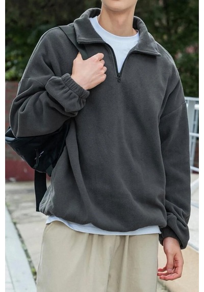 Prtnc Protonic Erkek Antrasit Polar Oversize Sweatshirt Yarım Fermuarlı Antrasit