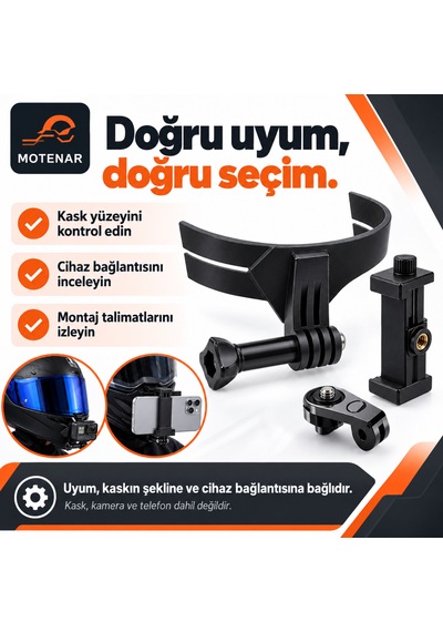 Motenar Yapışkanlı Kask Kamera Ve Telefon Tutucu Siyah