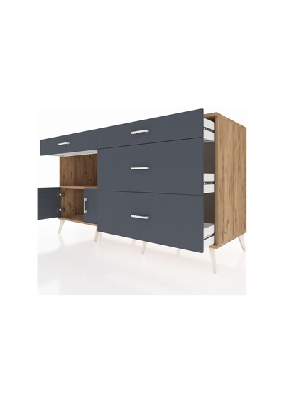 Kronos Konsol Tek Raflı 4 Çekmeceli 2 Kapaklı 176x59x99 Çam-antra Çam-antrasit