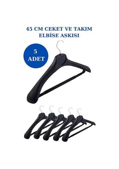 5 Adet Plastik Yüksek Kalite Ceket Askısı Elbise Askısı Siyah