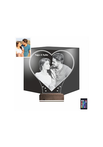 Luvivia Kalp Sevgiliye Hediye Fotoğraflı 3d Lamba - Masa Gece Lambası V18