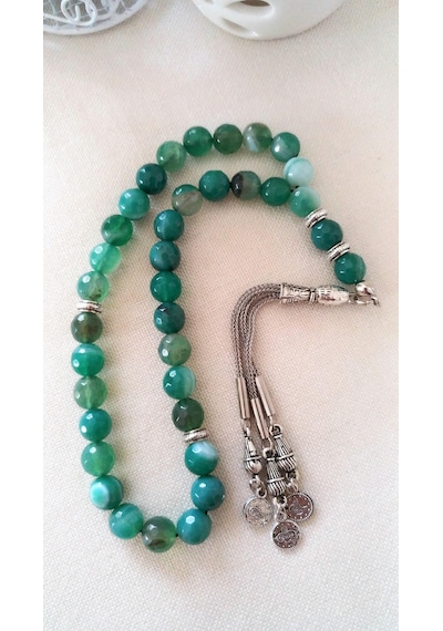 Stoneage Jewellery Yeşil Akik Doğal Taş Tesbih