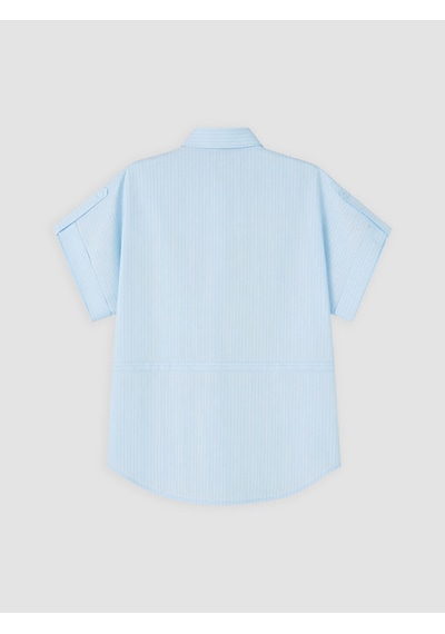 Lcwaıkıkı Classic Mavi Çizgili Bağcıklı Oversize Kadın Gömlek