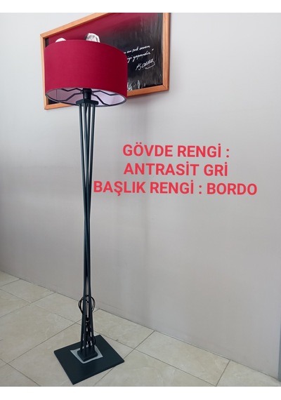 Balsa Dekor Ahşap Lambader Köşe Lambası Bordo