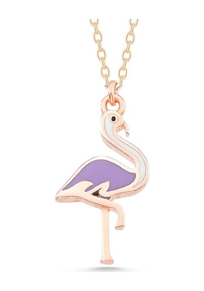 925 Ayar Gümüş Rose Flamingo Kadın Kolye Gri