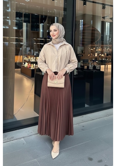 Unika Boutique Tesettür Piliseli Etek Kahverengi