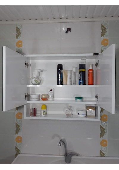 Çift Kapaklı Aynalı Lavabo Üstü Banyo-Wc Dolabı (Günlük Kargo) Beyaz