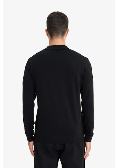 Defacto Standart Fit Polo Yaka Premium Düğmeli Triko Kazak D0454AX24AU Siyah