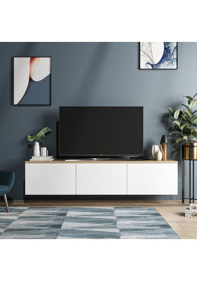 Neon Tv Ünitesi Beyaz Safir Meşe Duvara Monte