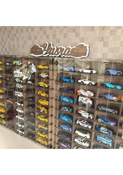 Pleksi Kapak 1/64 Hotwheels, Matchbox Uyumlu Oyuncak Hobi 100lü Araba Rafı Kahverengi