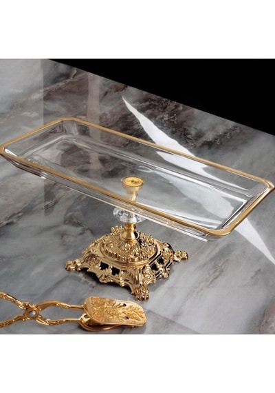 Rüyam Glassware Paşabahçe Metal Ayak Gold Detaylı Sunumluk - Baton Paşabahçe