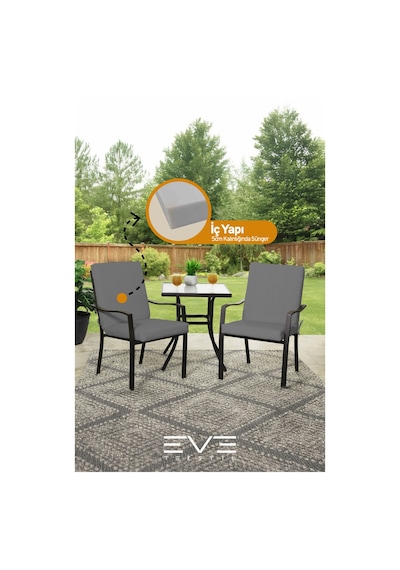 Eve Tekstil Bahçe - Salon - Balkon Arkalıklı Fermuarlı Bağlanabilir Yıkanabilir Sandalye Minderi 8 Adet Gri