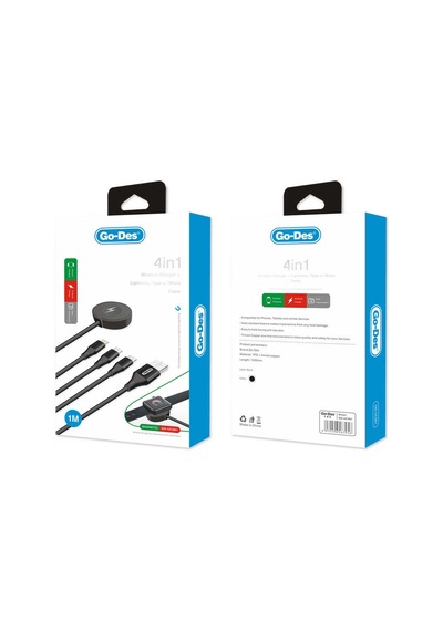 Go Des GD-UC561 4 in 1 Kablosuz Akıllı Saat Şarj Cihazı ve Çoklu USB Hızlı Şarj Kablosu Çok Amaçlı ZORE-262897 Siyah