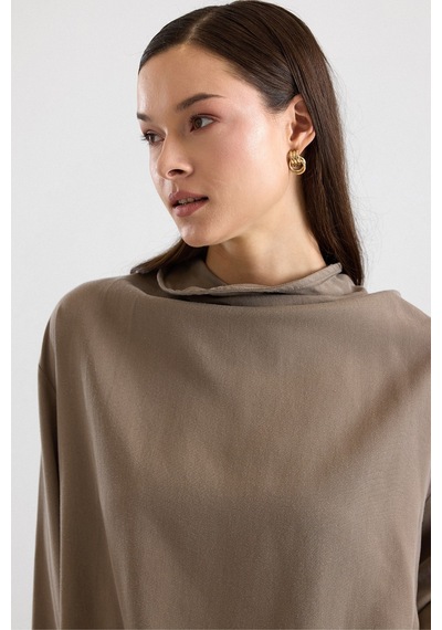 Olcay Degaje Yaka Oversize Pantolon Bluz İkili Takım Haki 9483-tk