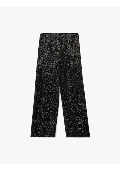 Koton Slim Fit Pullu Payetli İspanyol Paça Abiye Pantolon Siyah 6wak40001fk Siyah