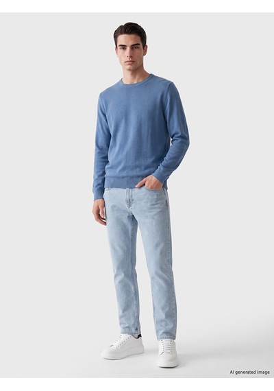 Lcwaıkıkı Classic Mavi Bisiklet Yaka Desenli Erkek Regular Fit Triko Kazak