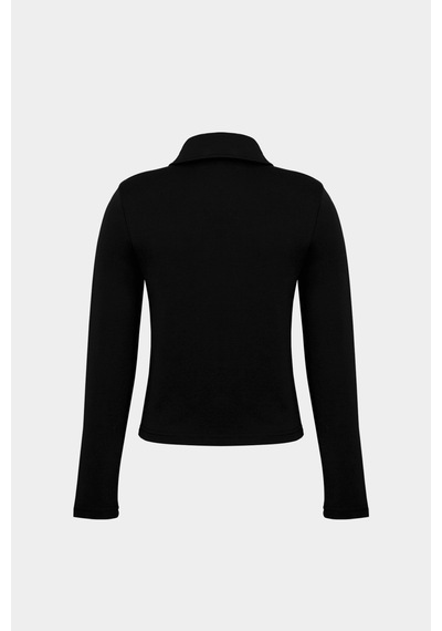 Açelyaokcu Premium Polo Yaka Vatka Detaylı Pamuklu Fit Tişört Siyah