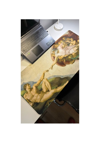 Ademin Yaratılışı Tablo Michelangelo V3 90x40 Xxl Gaming Kauçuk Kaymaz Taban Mouse Pad Fare Altlığı