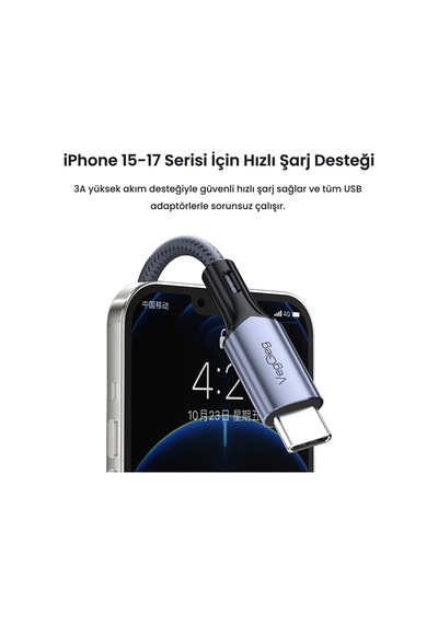 Veggieg Usb-a To Usb-c 60w 3a Type-c Hızlı Şarj Ve Data Kablosu 2 Metre