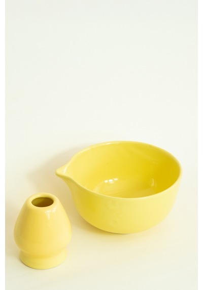Seramik Parlak Sarı Matcha Kase Ve Whisk Tutacağı Set Sarı - 754499220 Sarı