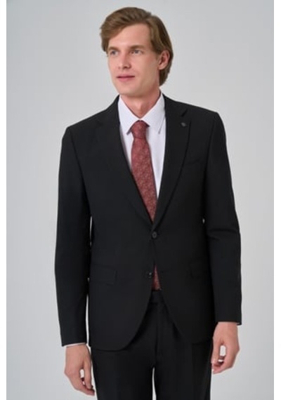 Morven Erkek Siyah Slim Fit Mono Yaka Yelekli Takım Elbise 26mc001026001 Siyah