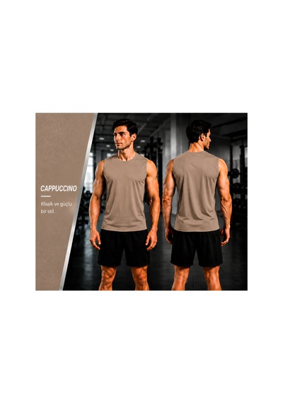 Beydex Erkek Nem Emici Hızlı Kuruma Atletik Teknik Sporcu Sıfır Kol T-shirt Gym Kahverengi