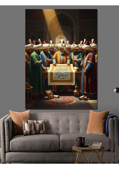 Osmanlı Sultanı Ve Divan Heyeti Dekoratif Kanvas - Mdf Ahşap Tablo